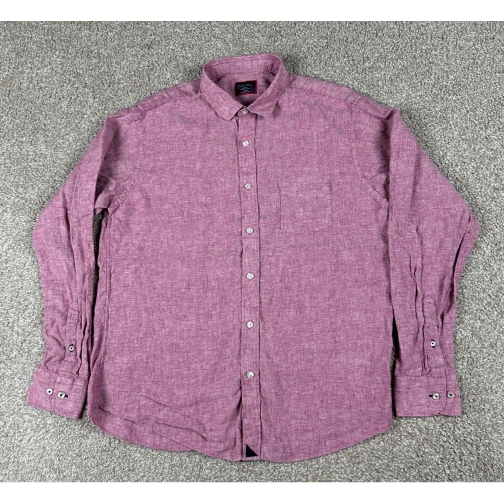 Untuckit Shirt Mens Large Salmon Pink Linen Button‎ Up Long Sleeve Regular Fit